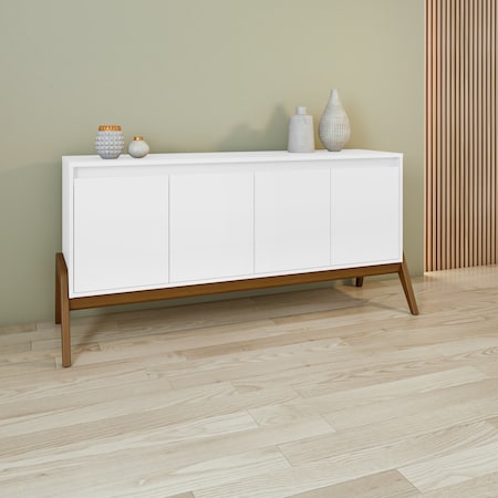 Manhattan Comfort Mid-Century Modern Gales 63.32 Sideboard with Solid Wood Legs in Matte White SB-62722-WH